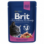 Brit Premium Cat (пауч) Кусочки в соусе с ЛОСОСЕМ и ФОРЕЛЬЮ