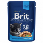 Консервированный корм для кошек Brit Premium Cat (пауч) Кусочки в соусе с КУРИЦЕЙ для котят